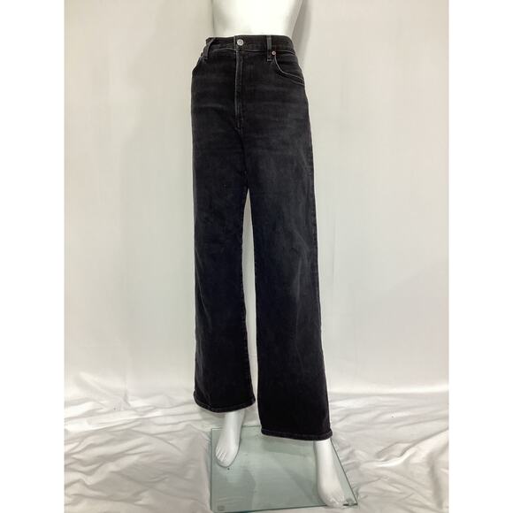 Agolde 'Harper' Mid Rise Wide Straight Black Denim Jean Size 28 - Picture 2 of 4